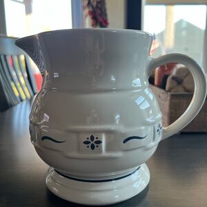Longaberger White and Blue Ceramic Pitcher - 2qt